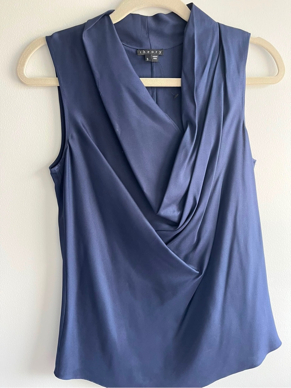 Theory Navy Draped Silk-Blend Sleeveless Camisole